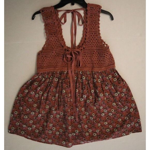 Free People OB1505272 Women's Sz XS Brown Multi Floral Honey Pie Babydoll Tunic - Picture 5 of 9